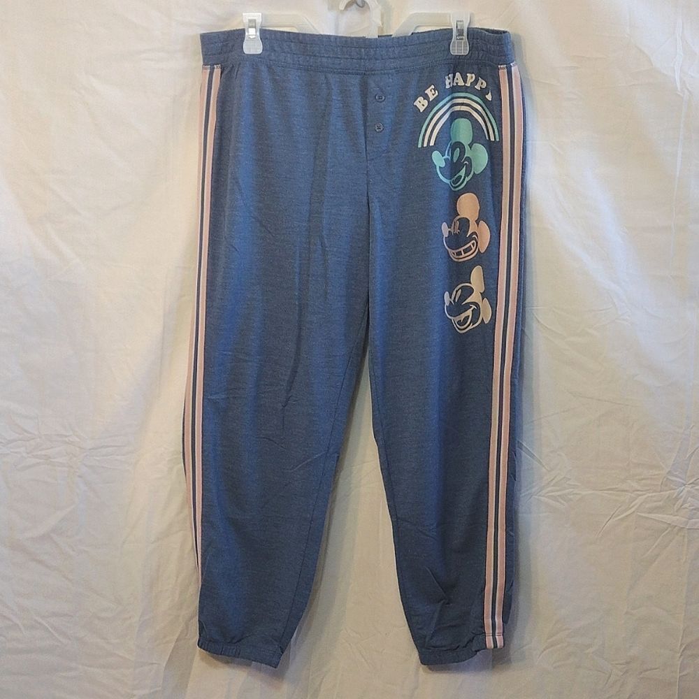 Disney Mickey Mouse Blue Pink Printed Jogger Pajama Lounge Pants‎ Large - Picture 5 of 14